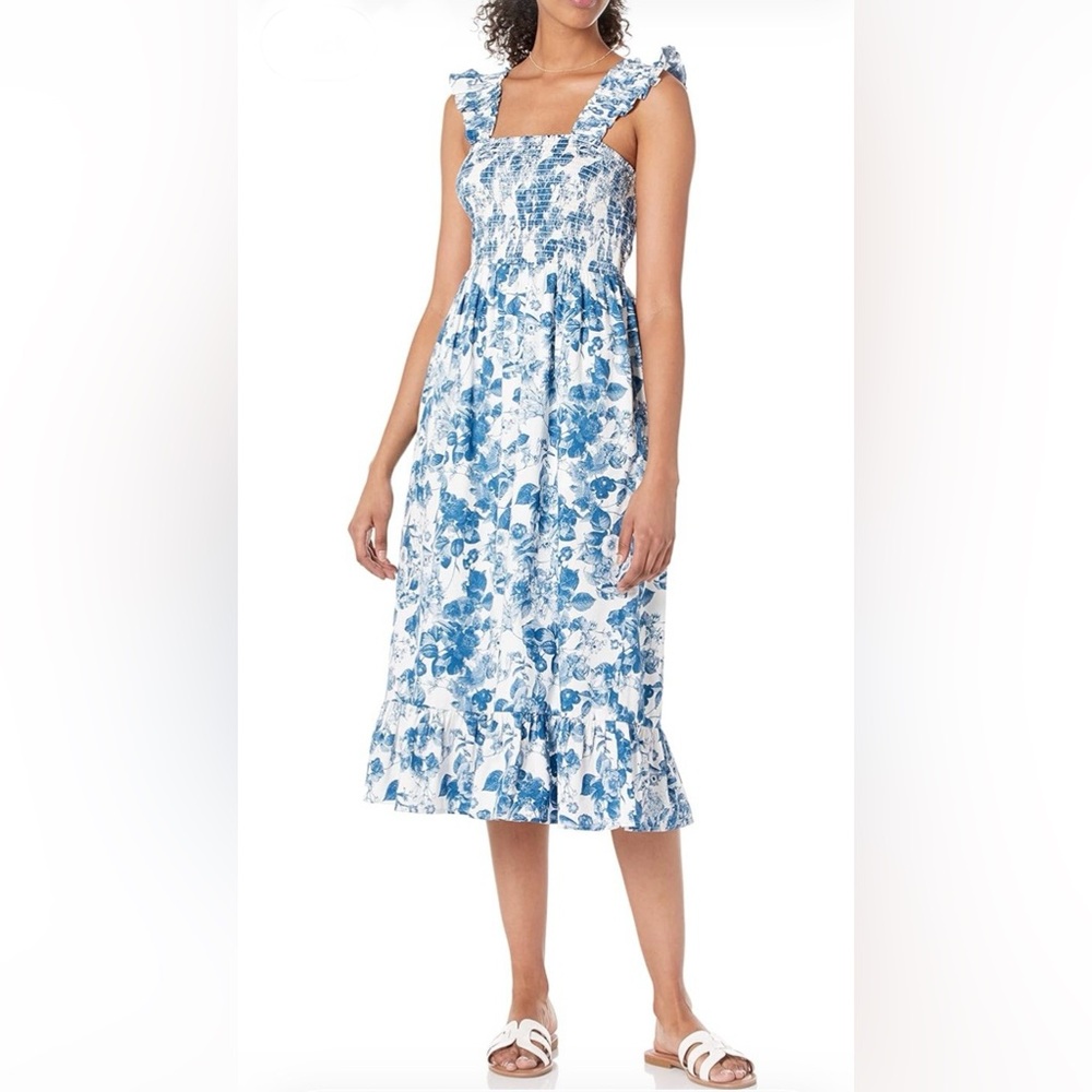 The Drop Womens Kimi Ruffled Shoulder Smocked Midi Dress